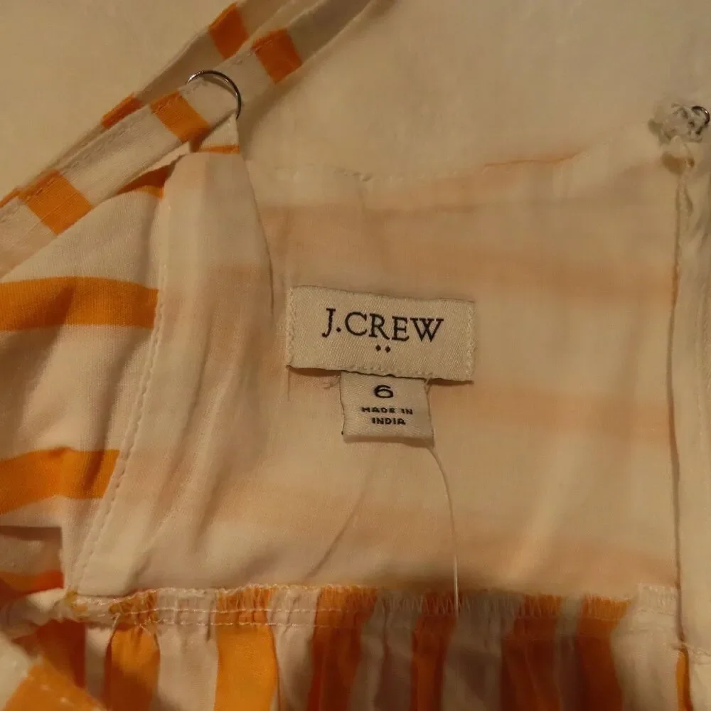 NWT J.Crew Strappy Tie-Back Mini Dress Marigold Stripe Mix Sundress Womens 6 BR9